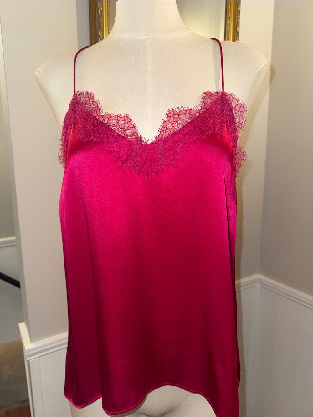 Cami NYC Satin Lace-Trim Camisole in Fuchsia. Size medium. EUC.
